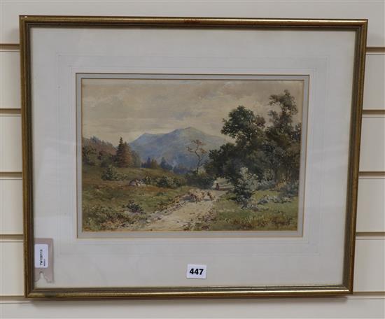 Harry Sutton Palmer (1854-1933), Mountain landscape with a flock of sheep in the foreground, signed, watercolour